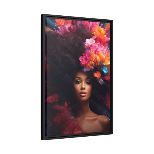 Vibrant Floral Matte Canvas Wall Art Framed Portrait of Beauty AI Art