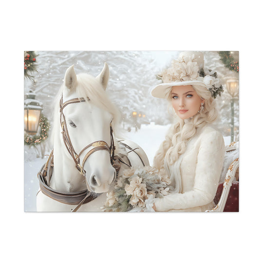 Winter Wonderland Canvas Art Print - Elegant Horse and Lady Decor