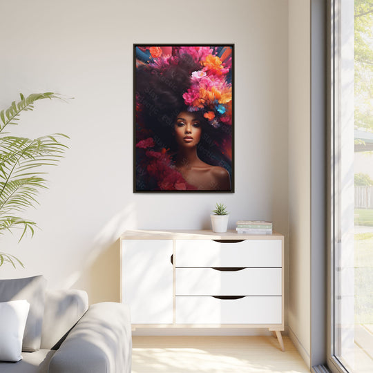 Vibrant Floral Matte Canvas Wall Art Framed Portrait of Beauty AI Art