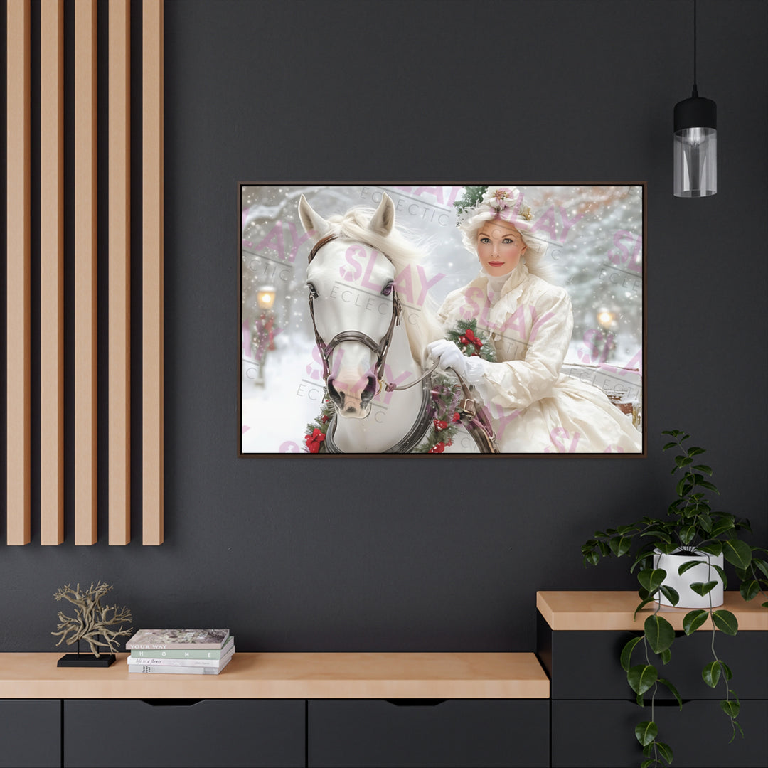 A 19th Century Christmas Road, Winter Wonderland Canvas Wrap - Elegant Horse & Rider Decor, AI Art Creation