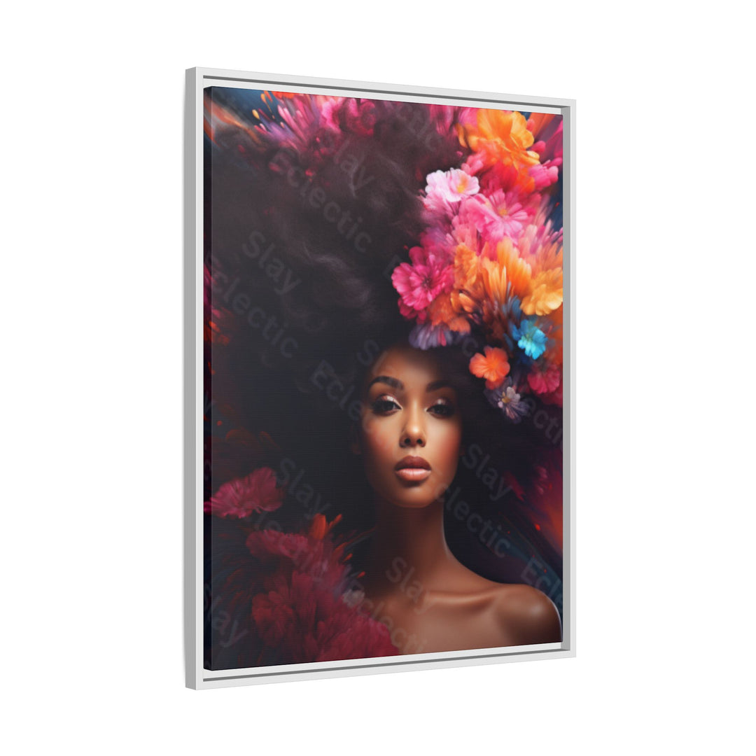 Vibrant Floral Matte Canvas Wall Art Framed Portrait of Beauty AI Art