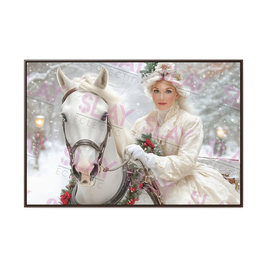 A 19th Century Christmas Road, Winter Wonderland Canvas Wrap - Elegant Horse & Rider Decor, AI Art Creation