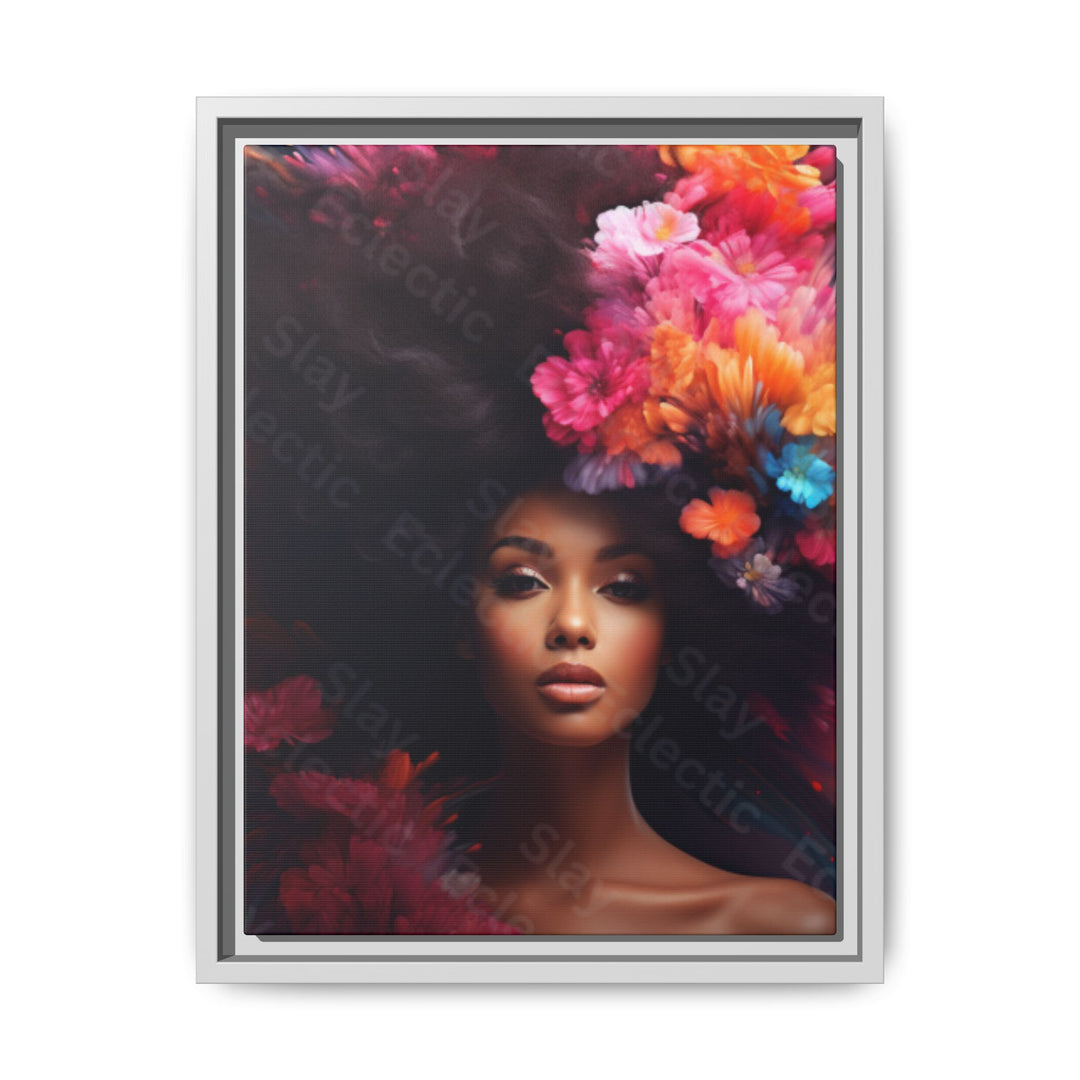 Vibrant Floral Matte Canvas Wall Art Framed Portrait of Beauty AI Art