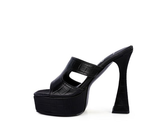 Croc Faux Square-Cut Toe Platform Sandals