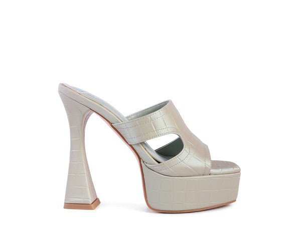 Croc Faux Square-Cut Toe Platform Sandals