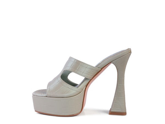 Croc Faux Square-Cut Toe Platform Sandals