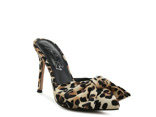 Wild Leopard High Heel Bow Tie Print Mules