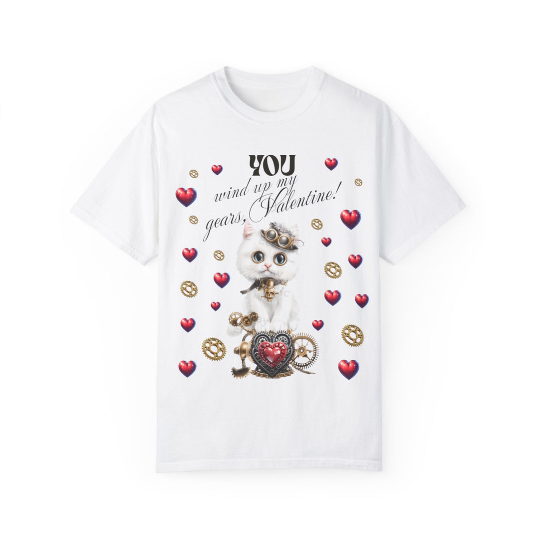 Valentine's Day Cat T-Shirt - "You Wind Up My Gears, Valentine!"