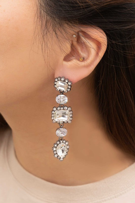 Dazzling Silver & Rhinestone Drop Earrings-Slay Eclectic