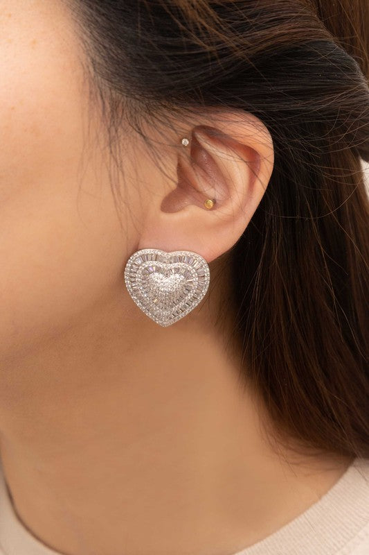 Luxe Love Heart Silver Post Earrings-Slay Eclectic