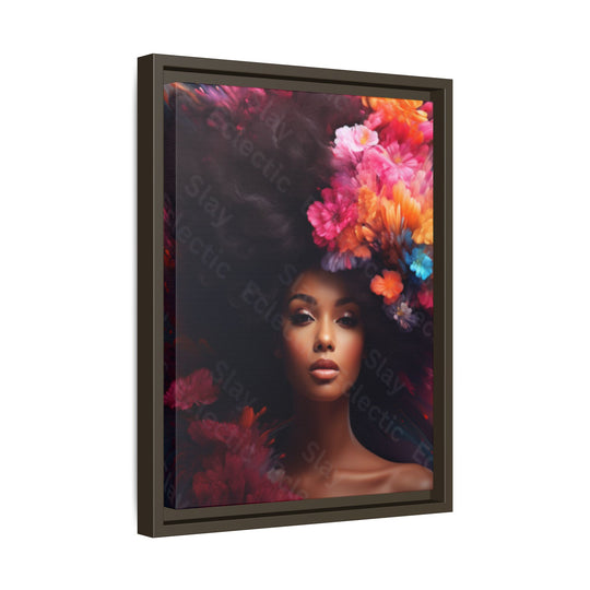 Vibrant Floral Matte Canvas Wall Art Framed Portrait of Beauty AI Art