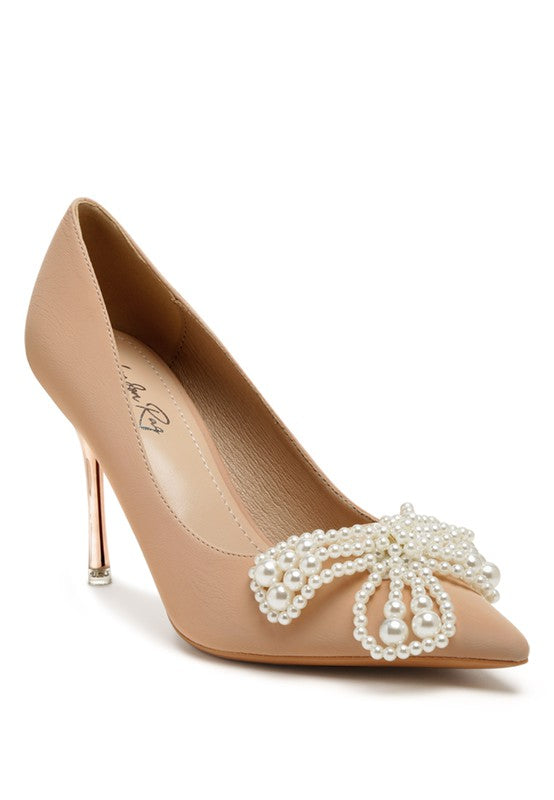 Pearl Flower Metallic Pointed High Heeled Pumps