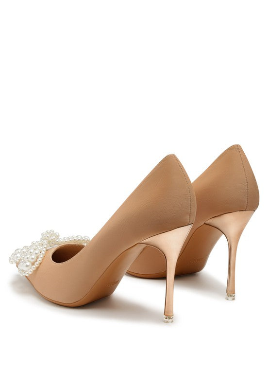 Pearl Flower Metallic Pointed High Heeled Pumps