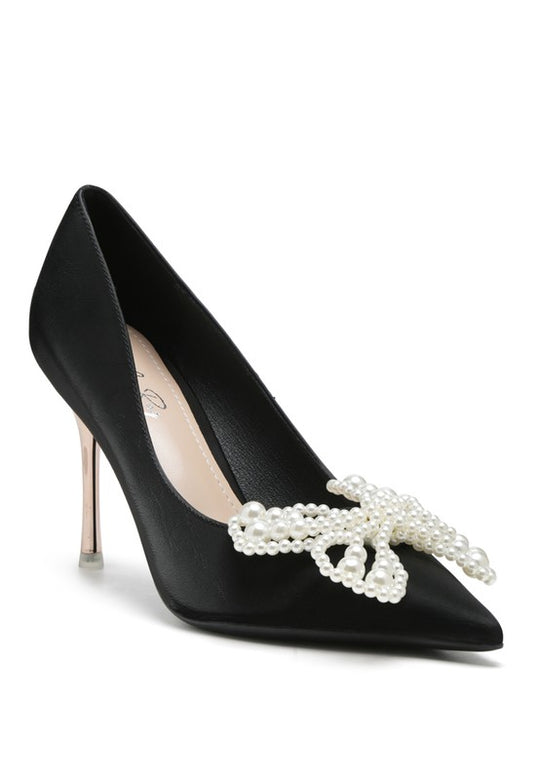 Pearl Flower Metallic Pointed High Heeled Pumps