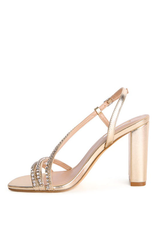 Crystal-Lined Sparkle Square Toe Block Heels