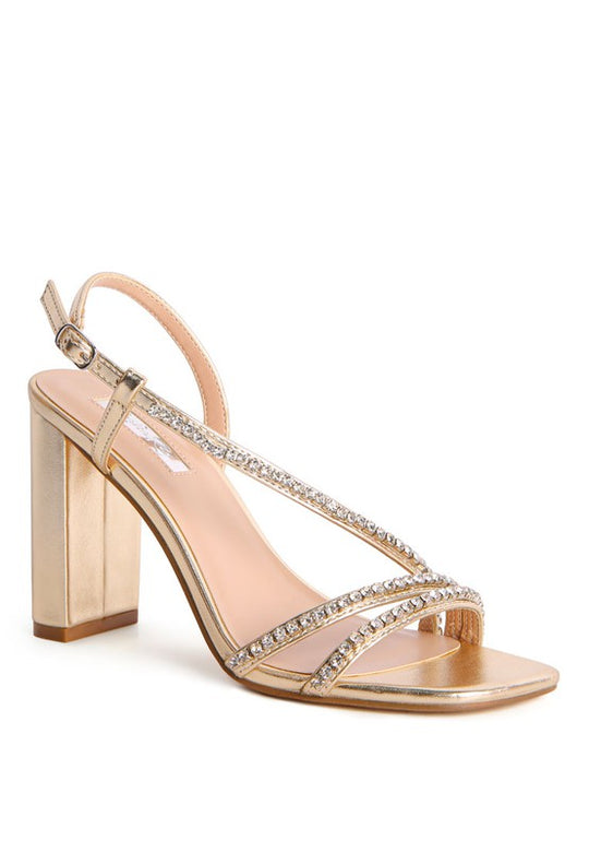 Crystal-Lined Sparkle Square Toe Block Heels