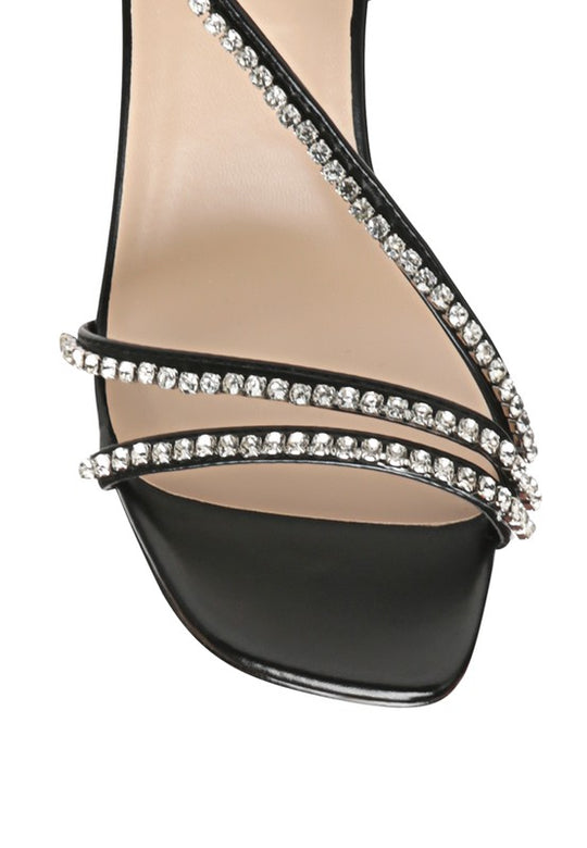 Crystal-Lined Sparkle Square Toe Block Heels