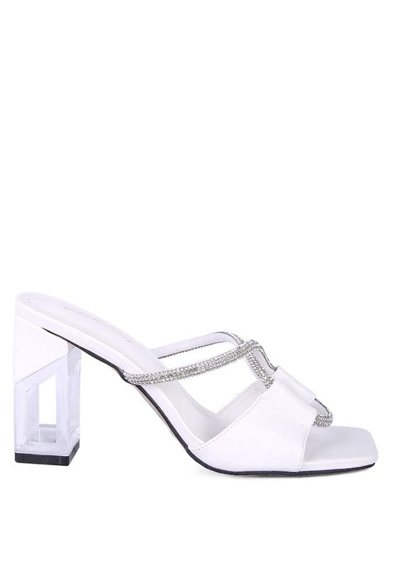 Sparkle Loop Square Toe Mid Heel Sandals