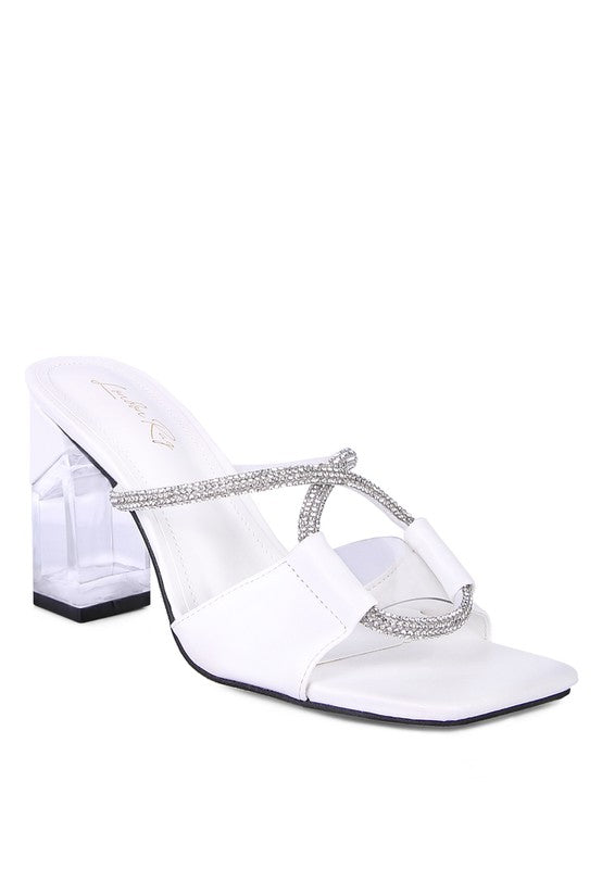 Sparkle Loop Square Toe Mid Heel Sandals