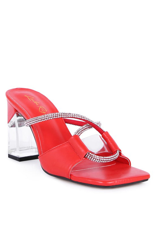 Sparkle Loop Square Toe Mid Heel Sandals