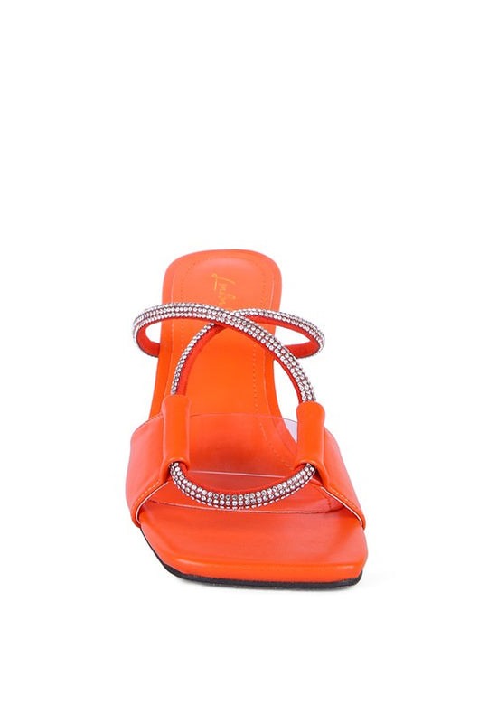 Sparkle Loop Square Toe Mid Heel Sandals