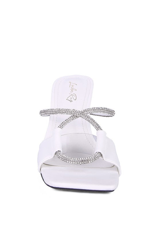 Sparkle Loop Square Toe Mid Heel Sandals