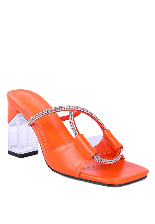 Sparkle Loop Square Toe Mid Heel Sandals