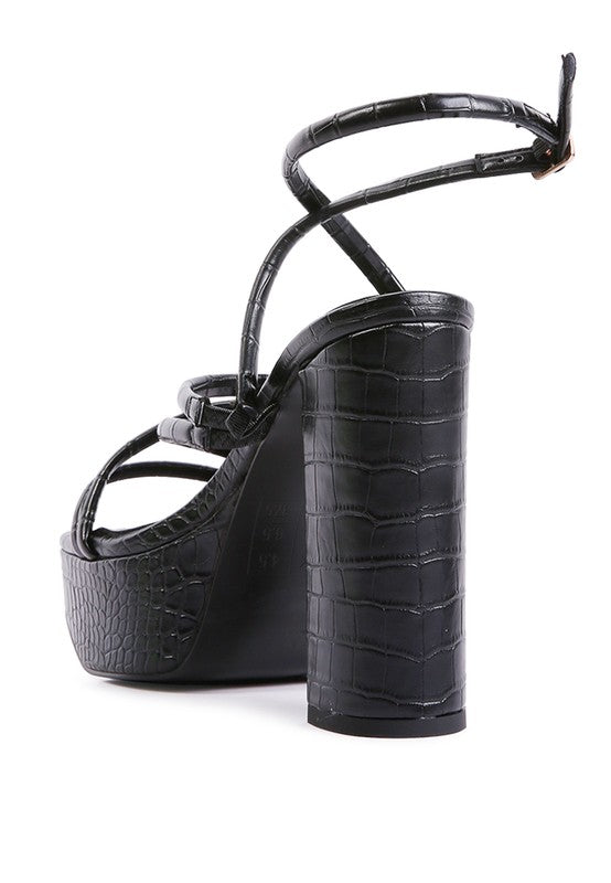 Sky-High Chunky Croco Platform Heel Sandals