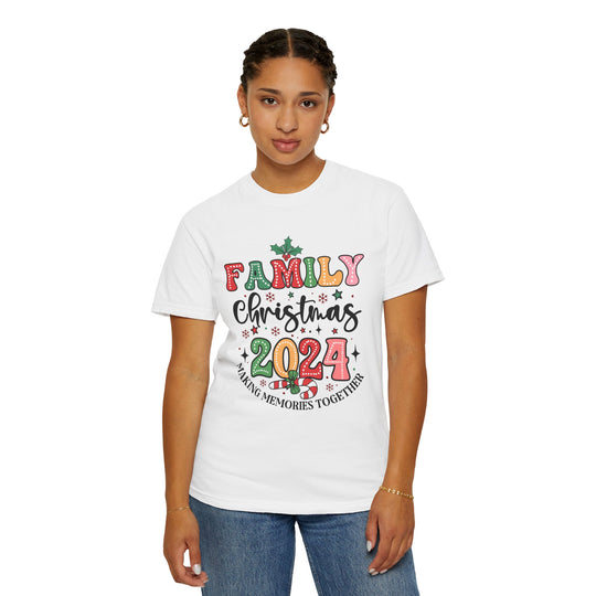 Cherished Moments Family Christmas 2024 Tee - Cozy Unisex Garment-Dyed Style