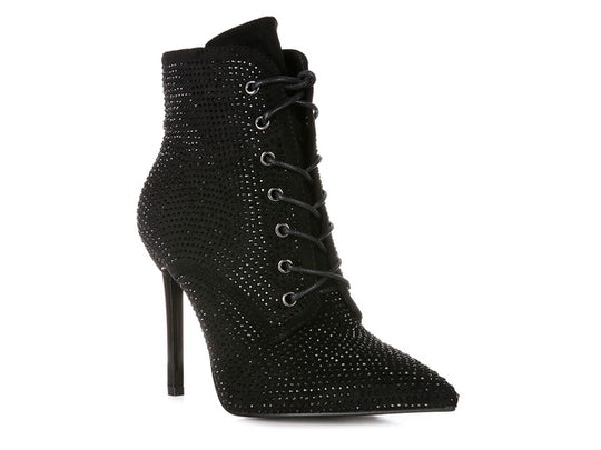 HEAD ON Faux Suede Diamante Ankle Boots