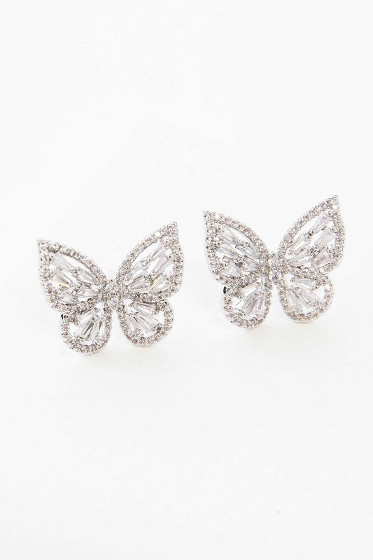 Enchanting Silver Butterfly Sparkle Earrings-Slay Eclectic