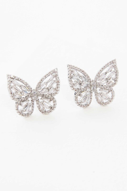 Enchanting Silver Butterfly Sparkle Earrings-Slay Eclectic