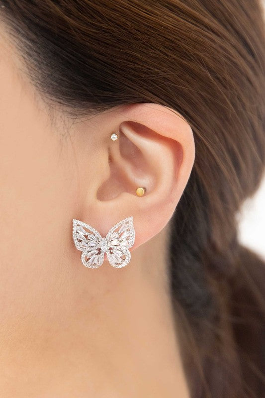 Enchanting Silver Butterfly Sparkle Earrings-Slay Eclectic