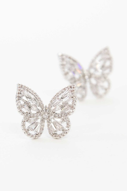 Enchanting Silver Butterfly Sparkle Earrings-Slay Eclectic