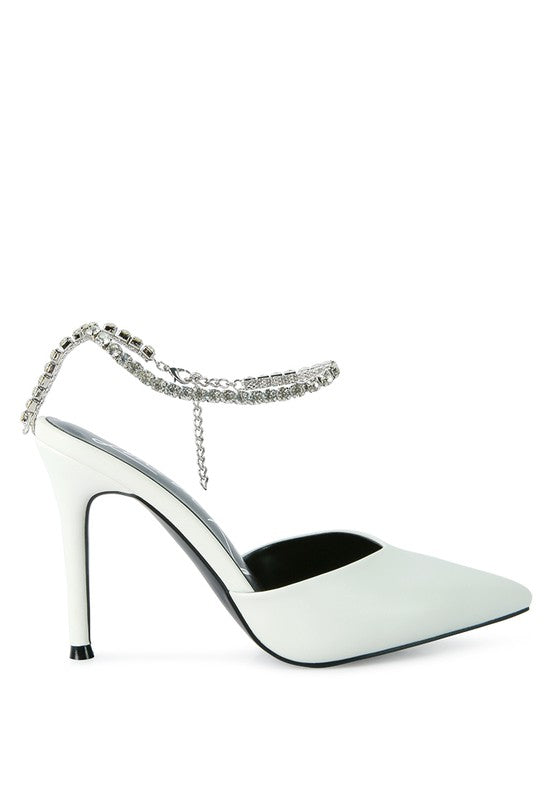 Joyce High Heeled Rhinestone Mule Sandals