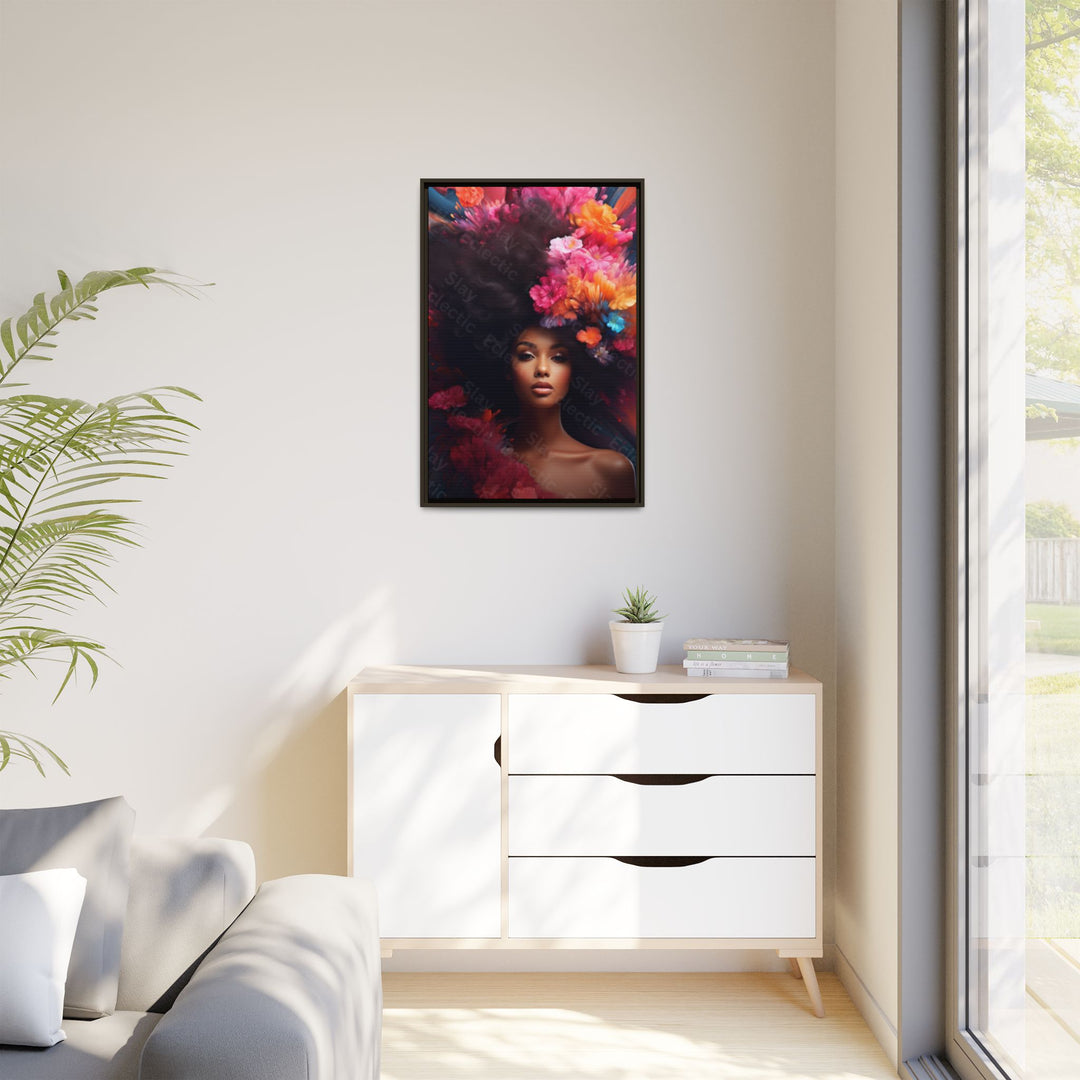 Vibrant Floral Matte Canvas Wall Art Framed Portrait of Beauty AI Art