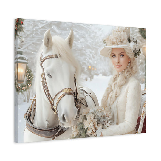 Winter Wonderland Canvas Art Print - Elegant Horse and Lady Decor