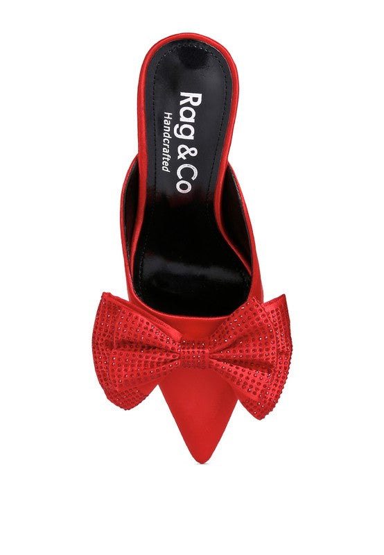 Velvet Allure Stary Bow Black Diamante Mules