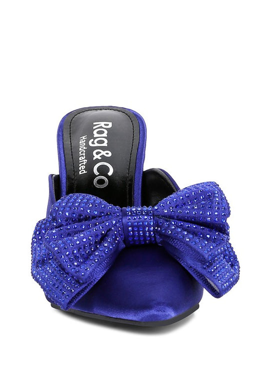 Velvet Allure Stary Bow Black Diamante Mules