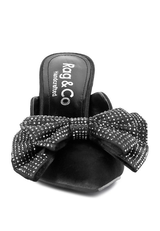 Velvet Allure Stary Bow Black Diamante Mules