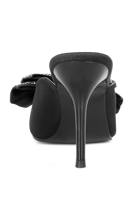 Velvet Allure Stary Bow Black Diamante Mules