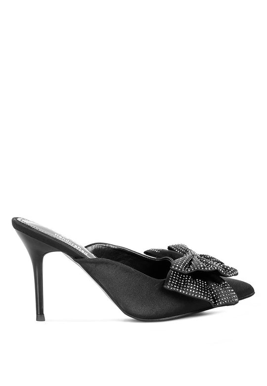 Velvet Allure Stary Bow Black Diamante Mules