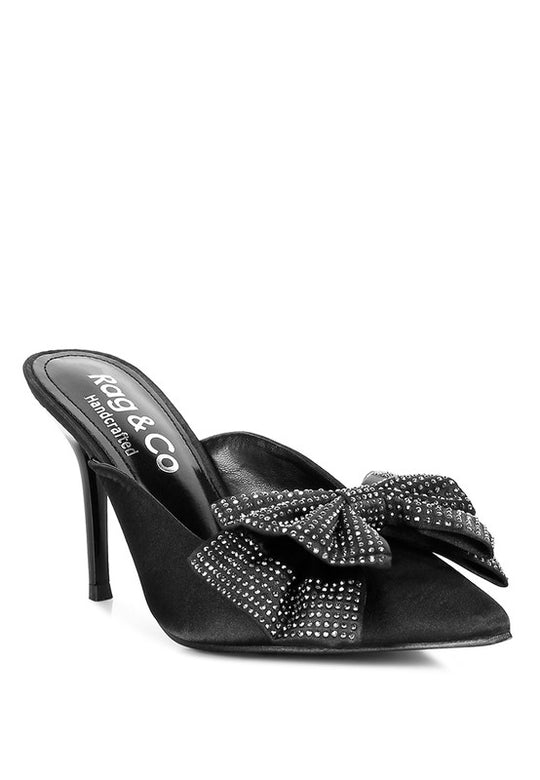 Velvet Allure Stary Bow Black Diamante Mules