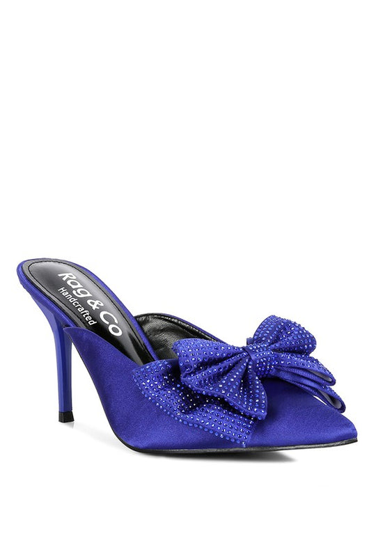 Velvet Allure Stary Bow Black Diamante Mules