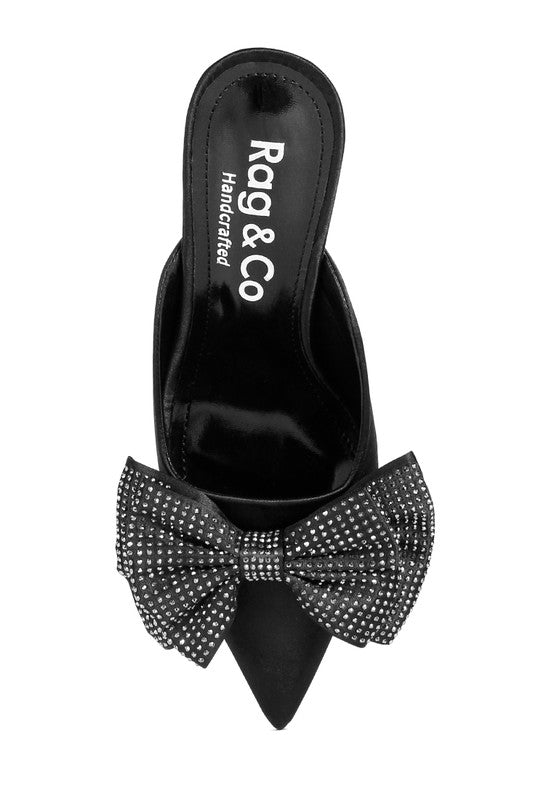 Velvet Allure Stary Bow Black Diamante Mules