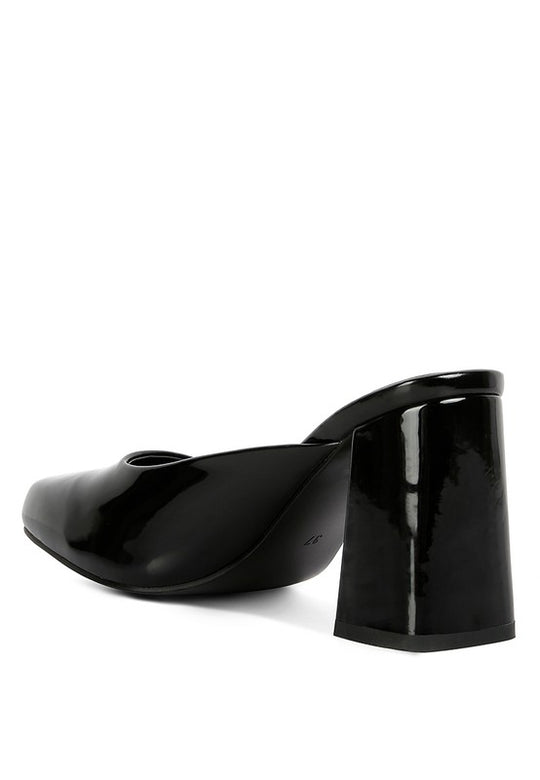 NEOPLAST Patent PU Block Heeled Mules