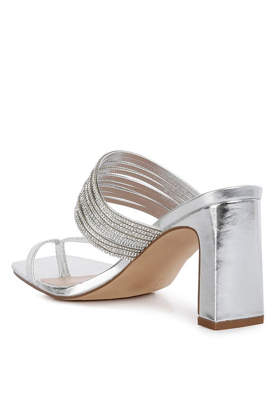 Swaying Crystals Adorn Mid Block Sandals