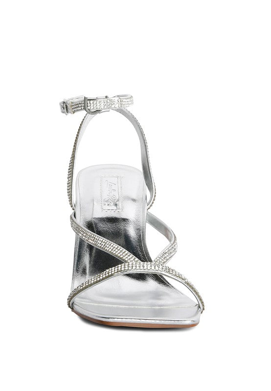 Sparkling Stride Diamante Mid Heel Sandal