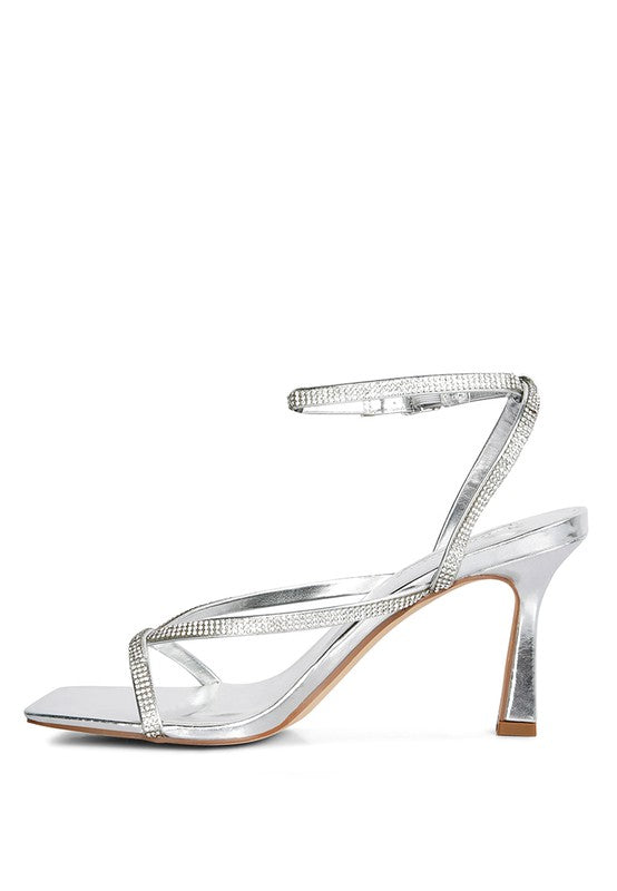 Sparkling Stride Diamante Mid Heel Sandal