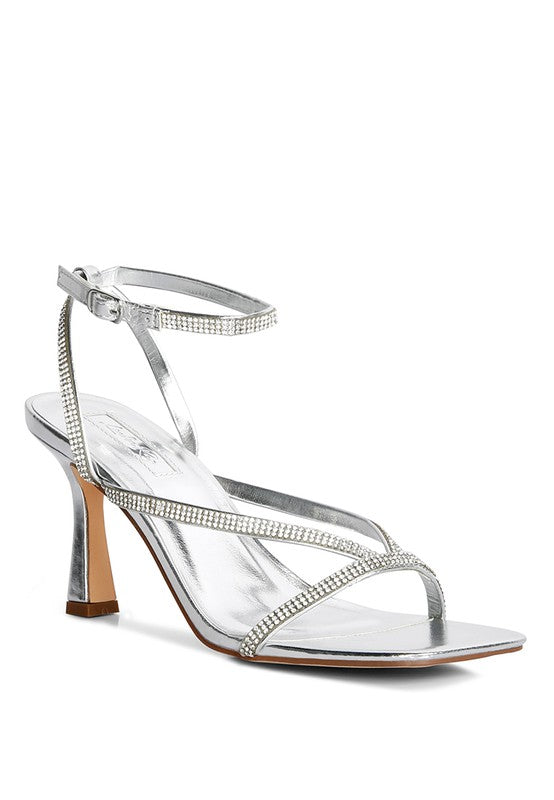 Sparkling Stride Diamante Mid Heel Sandal